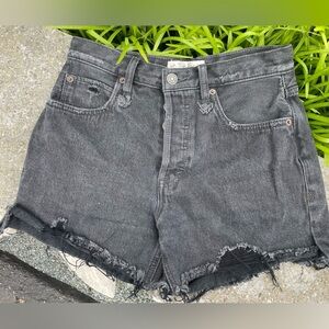 Free People|| We the Free Distressed Black Denim Button Fly Jean Shorts Size 25